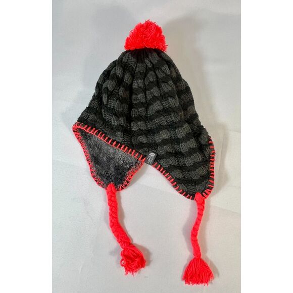 The North Face Knit Fleece Lined Pom Tassel Toque Gorpcore Beanie Striped Gray - Picture 1 of 8